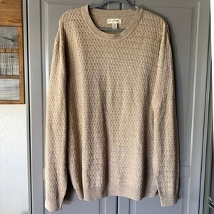 Nordstrom Men's Silk Cashmere Textured Knit Crewneck LS Sweater,Beige, XXL